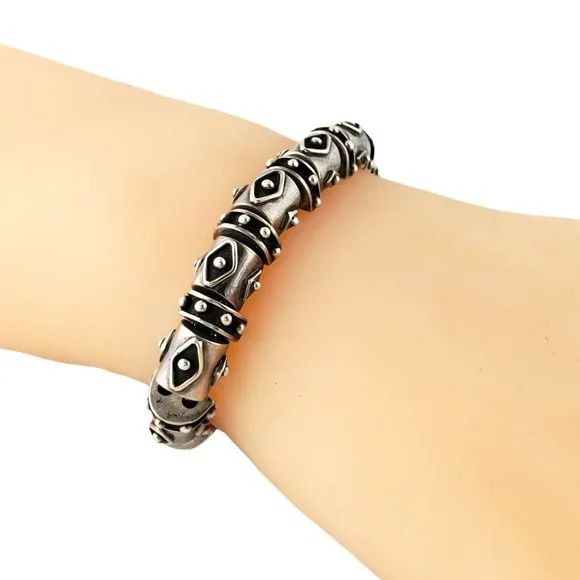 Vintage Deborah Armstrong Sterling Silver Chunky Bead Toggle Bracelet #12293